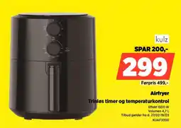 Power Kulz airfryer trinløs timer og temperaturkontrol tilbud