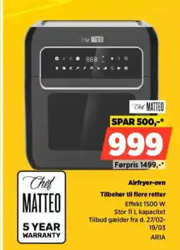 Power Chef matteo Airfryer-ovn Tilbehør til flere retter tilbud