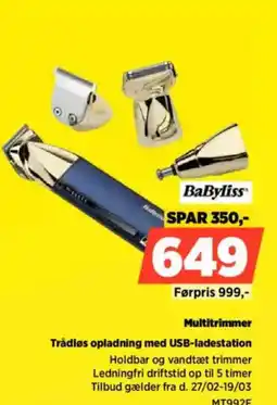 Power Babyliss multitrimmer trådløs opladning med usb-ladestation tilbud