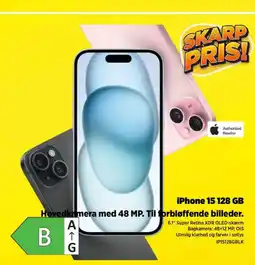 Power iPhone 15 128 GB Hovedkamera med 48 MP. Til forbløffende billeder. tilbud