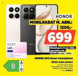 Power Honor honor 400 smart smartphone 6500 mah batteri tilbud