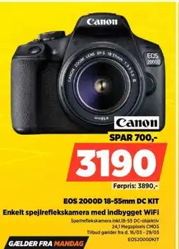 Power Canon eos 2000d 18-55mm dc kit enkelt spejlreflekskamera med indbygget wifi tilbud