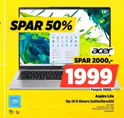 Power Acer aspire lite op til 8 timers batterilevetid tilbud