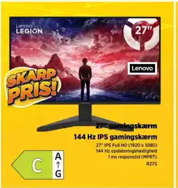 Power Lenovo 27" gamingskærm 144 hz ips gamingskærm tilbud