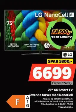 Power Lg 75" 4k smart tv evende farver med nanocell tilbud