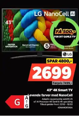 Power LG 43" 4K Smart TV evende farver med NanoCell tilbud