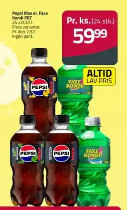 Fleggaard Pepsi Max el. Faxe Kondi PET tilbud