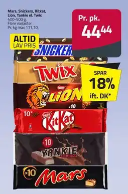 Fleggaard Mars, Snickers, Kitkat, Lion, Yankie el. Twix tilbud