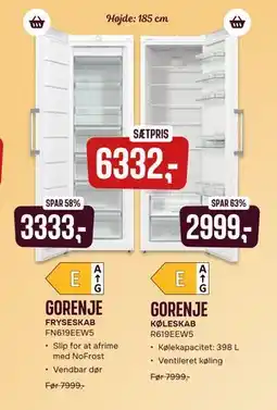 Skousen FRYSESKAB FN619EEW5 + KØLESKAB R619EEW5 tilbud