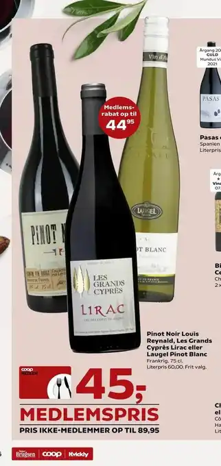 SuperBrugsen Pinot Noir Louis Reynald, Les Grands Cyprès Lirac eller Laugel Pinot Blanc tilbud