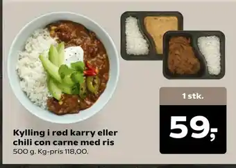 SuperBrugsen Kylling i rød karry eller chili con carne med ris tilbud