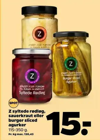 Netto Z syltede rødløg, sauerkraut eller burger sliced agurker tilbud