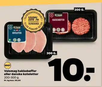 Netto Velsmag hakkebøffer eller danske koteletter tilbud