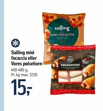 Føtex Salling mini focaccia eller Vores pølsehorn tilbud