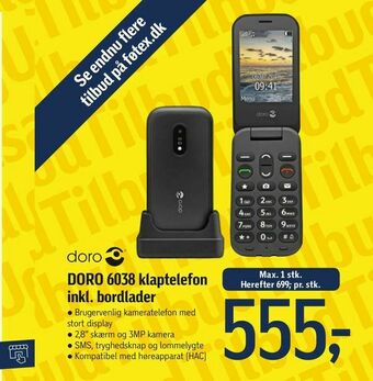 Føtex DORO 6038 klaptelefon inkl. bordlader tilbud