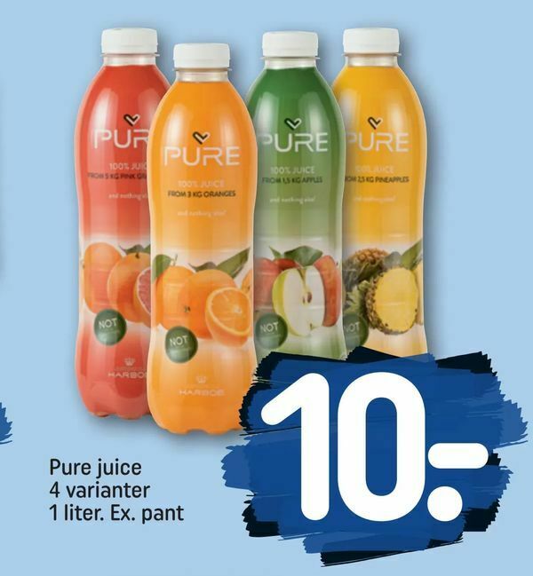 Pure juice 4 varianter tilbud hos Rema 1000