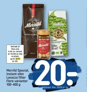 REMA 1000 Merrild Special, instant eller Lavazza filter tilbud