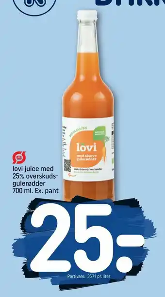 REMA 1000 lovi juice med 25% overskuds gulerødder 700 ml. Ex. pant tilbud