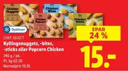 Lidl CHEF SELECT Kyllingenuggets, -bites, -sticks eller Popcorn Chicken tilbud