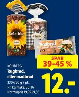 Lidl Kohberg Rugbrød, eller madbrød tilbud