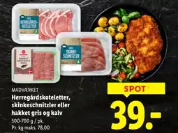 Lidl Madværket herregårdskoteletter, skinkeschnitzler eller hakket gris og kalv tilbud