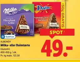 Lidl Almondy milka- eller daimtærte tilbud