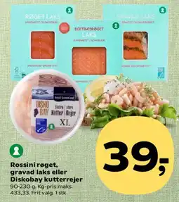 SuperBrugsen Rossini røget, gravad laks eller Diskobay kutterrejer tilbud