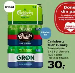 SuperBrugsen Carlsberg eller Tuborg 6 x 33 cl (pakke) tilbud