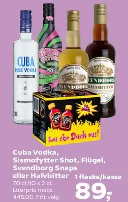 SuperBrugsen Cuba Vodka, Sismoflyer Shot, Flügel, Svendborg Snaps eller Halvbitter tilbud