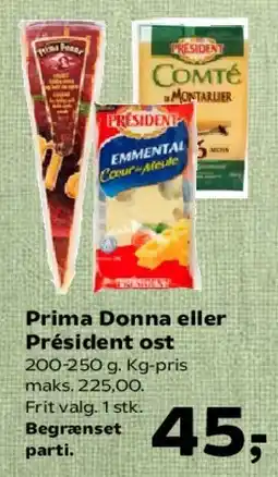 SuperBrugsen Prima Donna eller Président ost tilbud