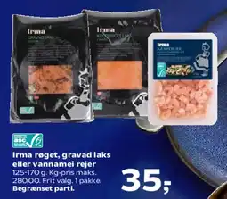 SuperBrugsen Irma røget, gravad laks eller vannamei rejer tilbud