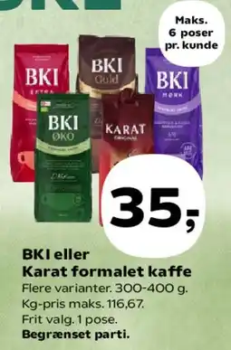 Kvickly BKI eller Karat formalet kaffe tilbud