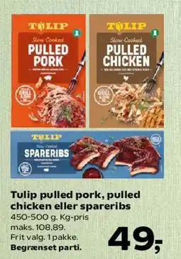 Kvickly Tulip pulled pork, pulled chicken eller spareribs tilbud