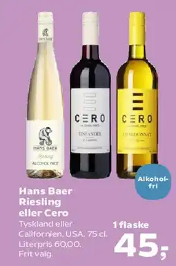 Kvickly Hans Baer Riesling eller Cero tilbud