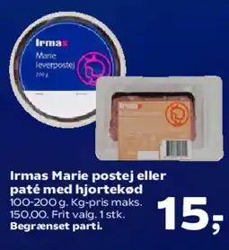 Kvickly Irmas Marie postej eller paté med hjertekød tilbud