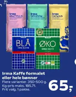 Kvickly Irma Kaffe formalet eller hele bønner tilbud