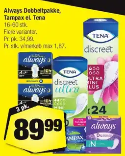 Calle Always / Tampax / TENA dobbeltpakke tilbud
