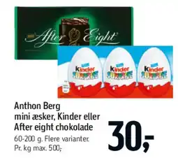Føtex Anthon Berg mini æsker, Kinder eller After Eight chokolade tilbud
