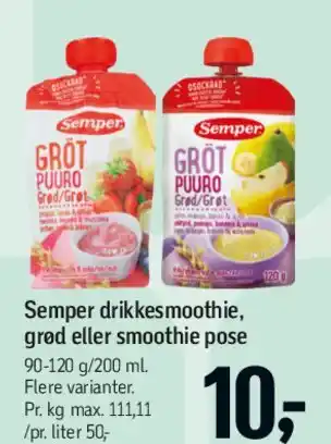 Føtex Semper drikkesmoothie / grød eller smoothie pose tilbud