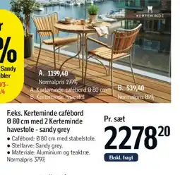 Føtex Kerteminde cafébord sæt (Ø 80 cm + 2 havestole) tilbud