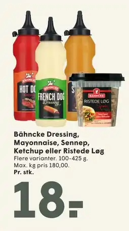 SPAR Bähncke Dressing, Mayonnaise, Sennep, Ketchup eller Ristede Løg tilbud