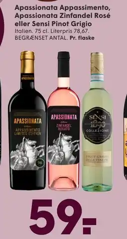 SPAR Apassionata Appassimento, Apassionata Zinfandel Rosé eller Sensi Pinot Grigio tilbud