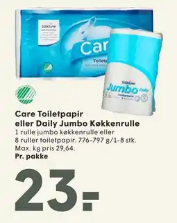 SPAR Care Toiletpapir eller Daily Jumbo Køkkenrulle tilbud