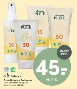 SPAR Grøn Balance Solcreme tilbud