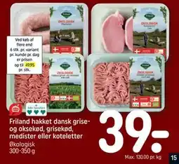 REMA 1000 Friland hakket dansk grise- og oksekød, grisekød, medister eller koteletter tilbud