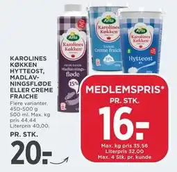 MENY KAROLINES KØKKEN HYTTEOST, MADLAVNINGSFLØDE ELLER CREME FRAICHE tilbud