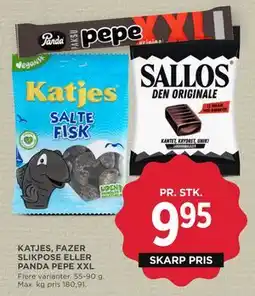 MENY KATJES, FAZER SLIKPOSE ELLER PANDA PEPE XXL tilbud