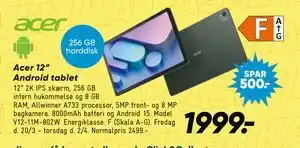 Bilka Acer 12” Android tablet tilbud