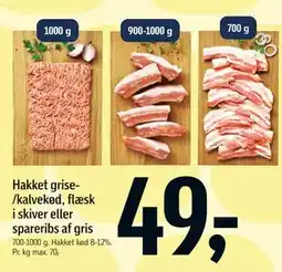 Føtex Hakket grise/kalvekød, flæsk i skiver eller spareribs af gris tilbud