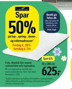 Føtex Nordisk Fjer memoryskum/aloe vera topmadras tilbud